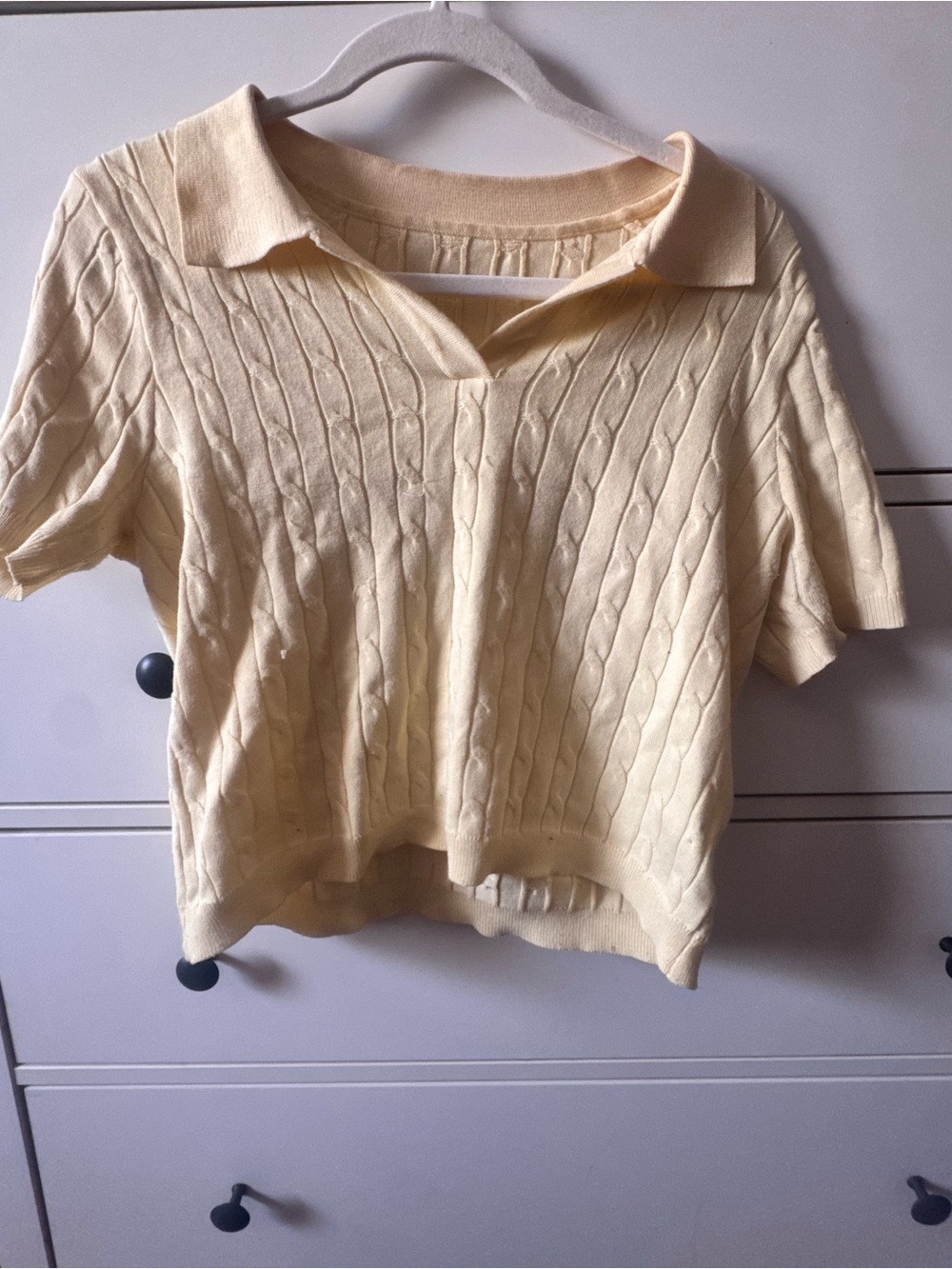 Yellow Cable-Knit Polo Sweater Top